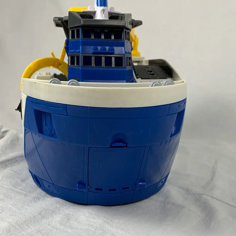 Toy Rescue Ship Vehicle - White, Blue & Yellow Kids Play Boat